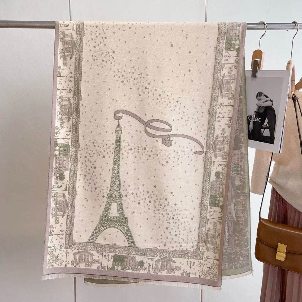 Eiffel Tower Print Fringed Shawl Wrap / Scarf - 75 x 26", HUGE!